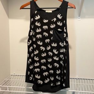 Sleeveless top with mixed media print
